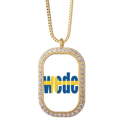 Collier avec pendentif drapeau de la Suède - Art déco - Bijou doré avec strass