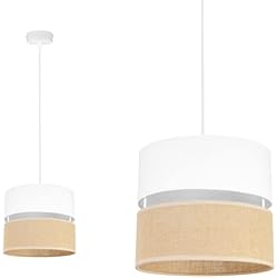 Lampara Bambu Habitacion Light-Home Juta Lampara de Techo Colgante - Lampara de Techo Modernas - de Metal con Pantalla de tela - E27 - Clásico 1-Luce 20 cm - Blanco Base y Yute y Blanco