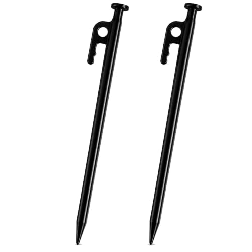Estacas para tienda de campaña de acero reforzado de 16 pulgadas, pack de 2 anclajes de suelo, negras miniatura 1