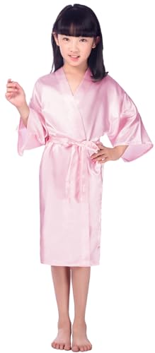 Girls Kid's Silky Satin Kimono Robes for Wedding Spa Birthday Party Gifts Solid Color Bathrobe2