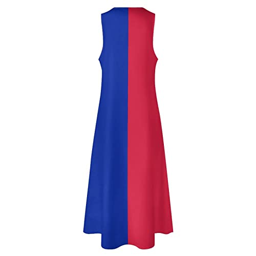 Image of TAIZIYEAH Womens Summer Haiti Flag Casual V Neck Sleeveless Long Dress XL