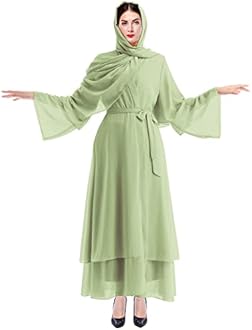 Muslim Abaya Dress for Women - Long Sleeve Islamic Dubai Abaya Cardigan Robe - Middle East Prayer Dress with Hijab
