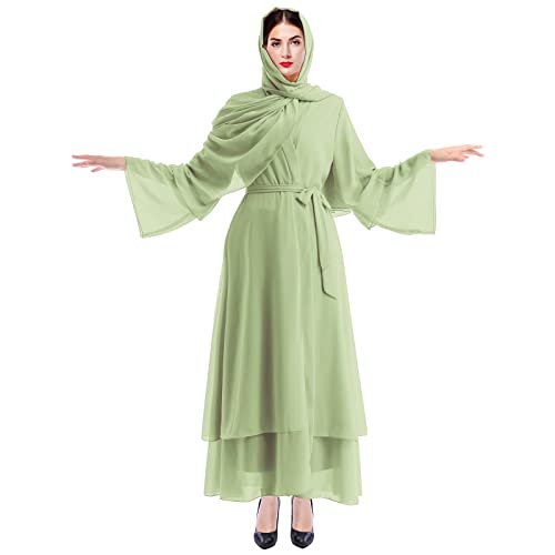 Muslim Abaya Dress for Women - Long Sleeve Islamic Dubai Abaya Cardigan Robe - Middle East Prayer Dress with Hijab