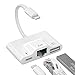 Produktbild Lighting zu Ethernet Adapter, 3 in1 RJ45 Ethernet LAN Kabelgebundener Netzwerk Adapter mit Ladeanschluss und USB 3.0 Port Adapter, 10/100 Mbit/s Schnelle Geschwindigkeit Kompatibel mit iPhone/i-Pad