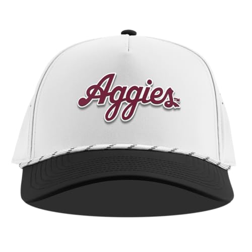 Image of Branded Bills Texas A&M Aggies Script Curved 5 Panel Hat for Men | ATM Team logo, Adjustable Baseball Cap, Rope Snapback Golf Performance