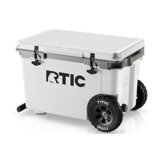 RTIC 52 Quart Ultra-Light Wheeled Hard Cooler Insulated Portable Ice Chest Box for Beach, Drink, Beverage, Camping, Picnic, Fishing, Boat, 30% Lighter Than Rotomolded Coolers, White & Grey
