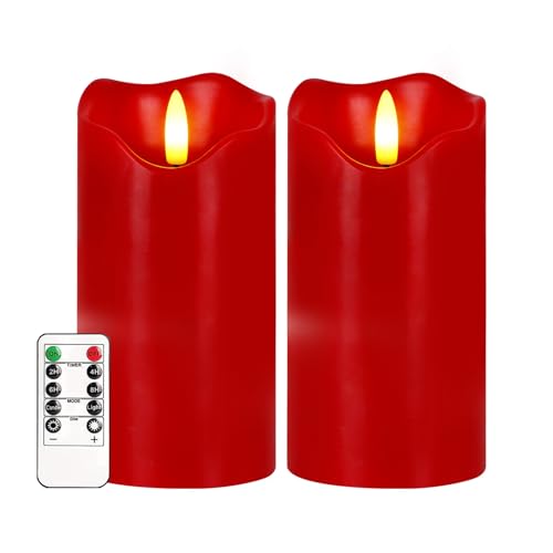 AVEKI Flameless Candles White LED Candles Battery Operated Candles Made of Real Wax Flickering Votive Candles Fake Pillar Candles for Home Weeding Christmas Decor 2PC 3 x 6 (Red)