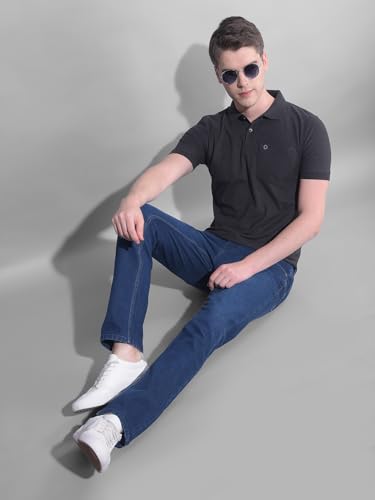 Image of Dollar Men's Pack of 1 Solid Cotton Blend Polo Neck T-Shirt