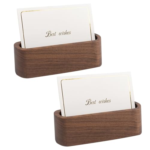 AUEAR, 2 Pack Wooden Business Card Holder for Desk Wood Display Organizer Desktop Stand Office...