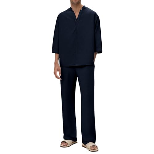 Outdoor Beach Set Mens V Neck Comfy Solid Color Sports Casual 2 Piece Set Breathable Relaxed Lounge Sweatsuits2