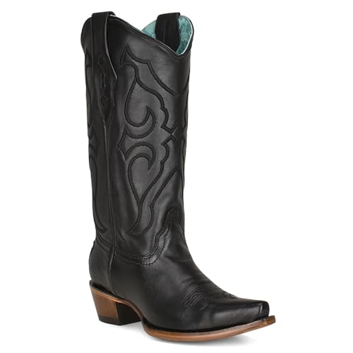CORRAL LADIE'S BLACK MATCHING STITCH PATTERN & INLAY PULLSTRAPS SNIP TOE, SNIP TOE, LEATHER SOLE, WESTERN, Z50722