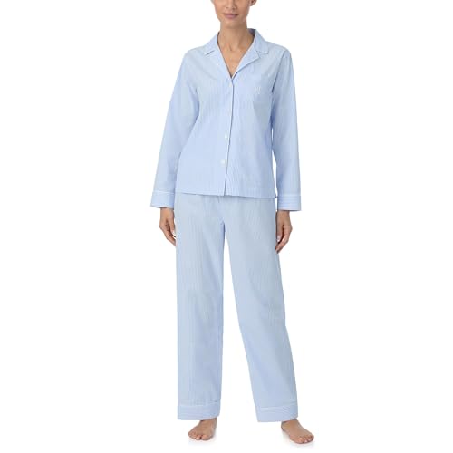 LAUREN Ralph Lauren womens Cotton Woven Long Sleeve Notch Collar Pj Set