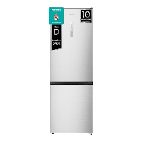 Hisense RB372N4CCD - Frigorífico Combi, Eficiente Clase D, Capacidad 292 L con 180 cm Alto, Cajón Verduras, 4 Estrellas Congelador, Puerta Reversible, Silencioso 39dB, Color Acero, Inox