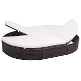 Polsterbezug: 100% Polyester vidaXL Sonnenliege 2-Personen mit Auflagen Gartenliege Doppelliege Relaxliege Liege Strandliege Liegestuhl Gartenmöbel Poly Rattan Grau