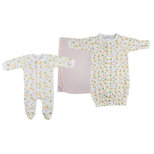 Bambini NC-0961L Girls Newborn Baby 3 Piece Layette Sets White & Pink