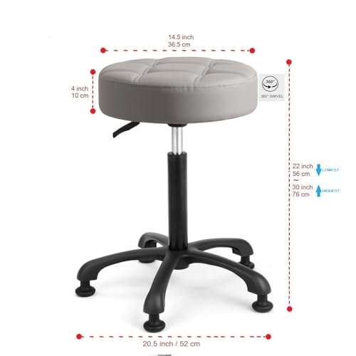 Image of Height Adjustable Heavy Duty Stools Salon Stool Chair with Bell Glides for Home Bar Kitchen Office Shop Tattoo Lash Tech Pedicure (Grey with Bell Glides, Height 22 to 30 in)