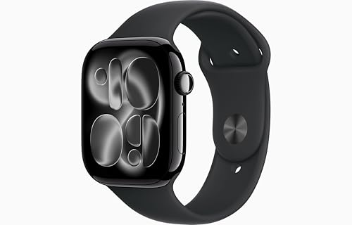 Apple Watch Series 11 [GPS + Cellular, 46mm] Jet Black Aluminum Case with Black Sport Band, S/M (Renewed)