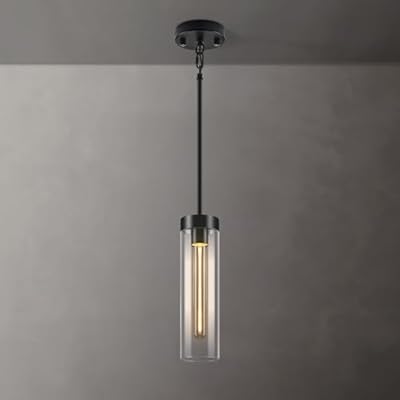 YKYQQLT Mondern Black Kitchen Island Pendant Lights Fixtures, 12'' Long Glass Island Pendant Light,Clear Glass Pendant Lighting,for Kitchen, Dining, Bathroom,Included 2 Bulbs