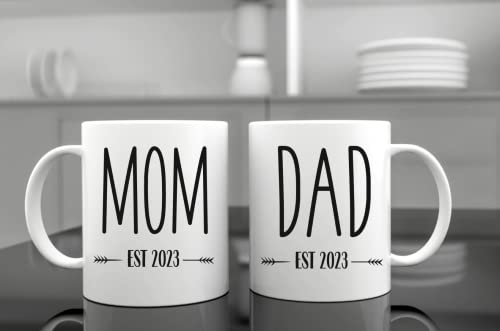 Pregnancy-Gift-Est-2023-New-Parents-Gifts-Mommy-and-Daddy-Est-2023-11-oz-Mug-Set-Adventure-Awaits-Romper-0-3M-Top-Mom-and-Dad-Gift-Set-for-New-and-Expecting-Parents-to-Be-New-Mom-Gifts-for-Women