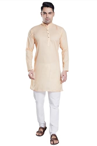 Image of DIVISIVE Men's Self Zari Line Cotton Blend Slim Fit Kurta Pyjama Set
