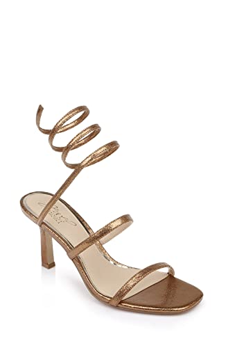 Jewel Badgley Mischka Reina Metallic Wrapped Ankle Stiletto Heel