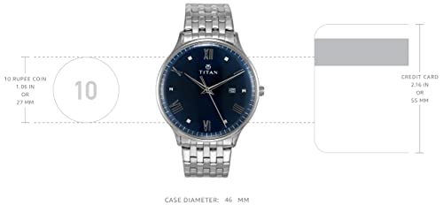 Titan Bandhan Blue Dial Analog with Date Stainless Steel Strap watch for Couple-NS9400194201SM01P - Image 3