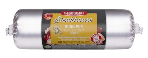Steakhouse Huhn pur (14x500g), Nassfutter für Hunde & Katzen, sensitives Ergänzungsfutter, Monoprotein, getreidefrei, 14x Wurst von Fleischeslust