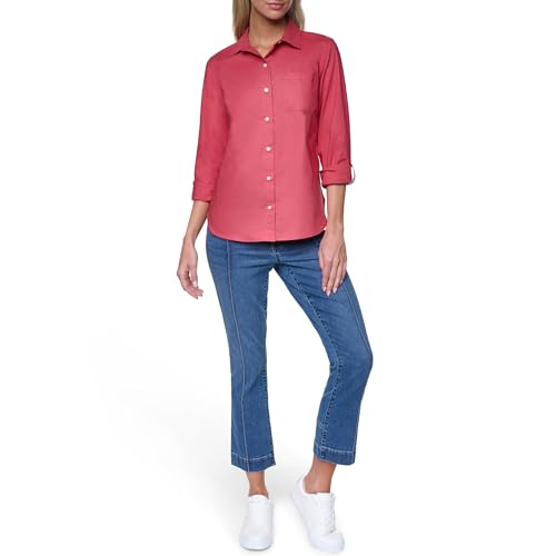 Image of Nautica Women's Button Front Long Sleeve Roll Tab Shirt