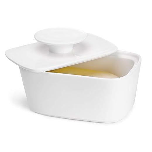 Sweese 321.101 Large Butter Dish with Lid, Porcelain Butter Keeper Container - Perfect for East Coast, West Coast Butter and Kerrygold Butter - White