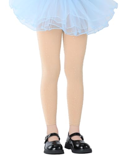 FANCAME Girls Footless Sparkle Rhinestone Tights, Ballet Dance Tights for School Students Kids4