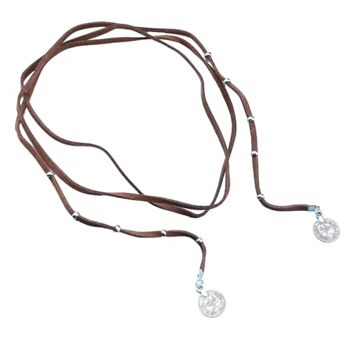 Lynqvor Vintage Long Vagan Suede Collier Marron Boho Wrap Choker Collier en Cuir Disque Coin...