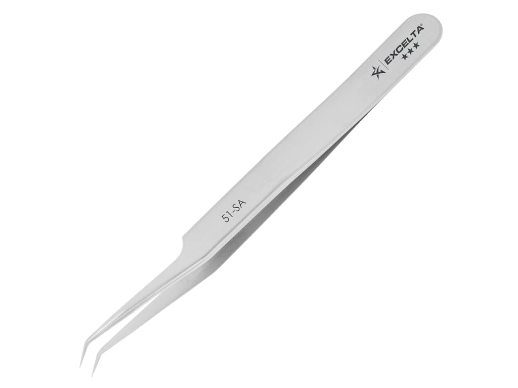 Excelta - 51-SA - Pinzas - Punta Muy Fina - Angulada - Tres Estrellas - Anti-Mag. SS, 0.2 cm de Altura, 0.3 pulgadas de Ancho, 4.5 pulgadas de Largo