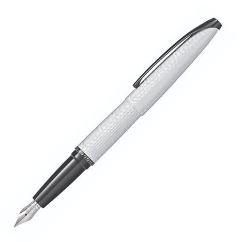 Image of Cross ATX Brushed Chrome Fountain Pen with Etched Diamond Pattern and Stainless Steel Fine Nib