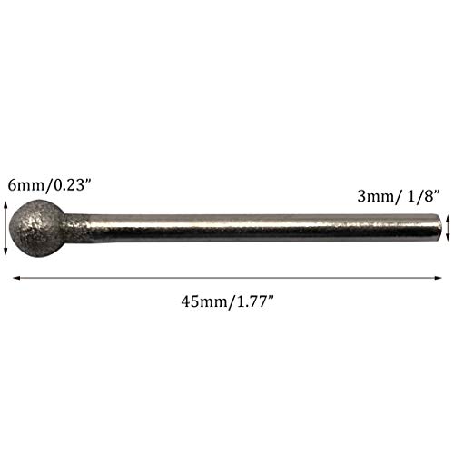 20Pcs Diamond Mounted Point, 6mm Ball Head, 3mm Shank, Diamond Grinding Bit Rotary Burrs, for Jade Stone Jewelry Ceramic Carving Polishing