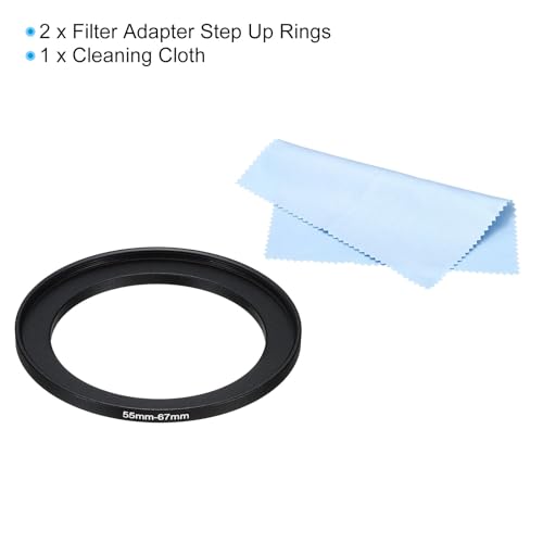 PATIKIL 55mm-67mm Metal Step Up Ring with Cleaning Cloth, 2 Pack Camera Lens Filter Adapter Ring Aluminum Filter Adapter Ring for Camera Lenses Hood, Black - Image 3