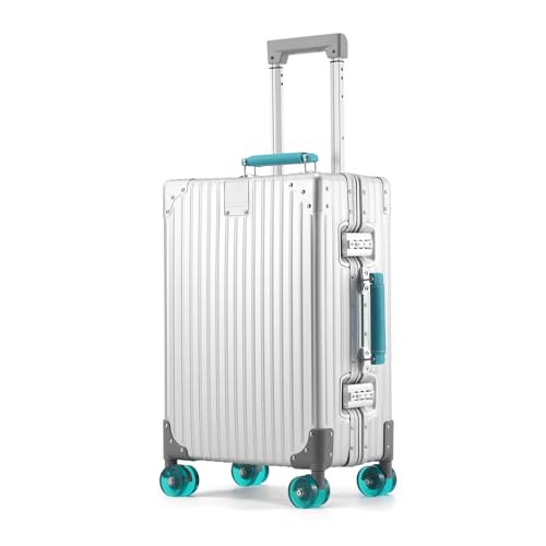 ASYSUIT 20Inch Carry on Luggage with Jelly Wheels All Aluminum Zipperless Hard Shell Suitcases with Comfort Handle Silver-Green TSA Approved Carry-on Luggage for Travel or Business Trip