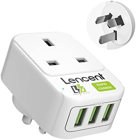 UK to Australia China Plug Adapter with 3 USB Ports, LENCENT Grounded Australian Travel Adapter for Australia New Zealand China Fiji Argentina and more (Type I)