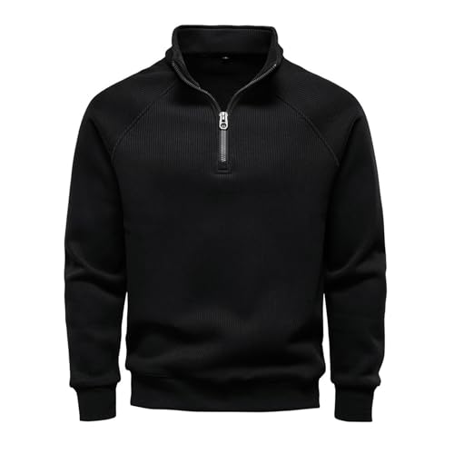 Sudadera de pana para hombre con cremallera 1/4 y cuello alto falso de manga larga