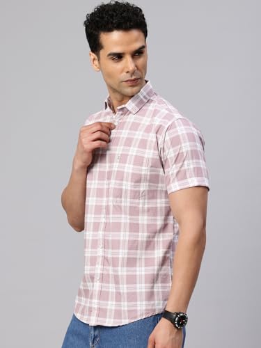 Image of Majestic Man Slim Fit Pure Cotton Checked Half Sleeve Casual Shirt