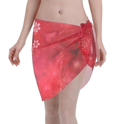 Elegante envoltura de playa con estampado de flores de corazón para el día de San Valentín, vestido de traje de baño, perfecto para piscina y resort, color negro, Negro, talla única