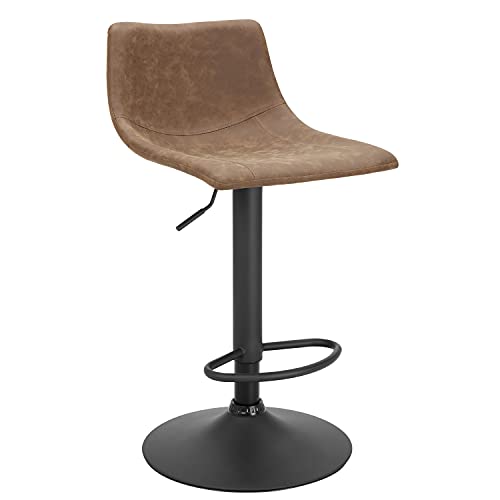 Finnhomy Bar Stools Set of 2, Swivel Adjustable Height Bar Chairs with Footrest & L-Shape Back, Vintage Leather Counter Stools for Kitchen Island, Home Bar, Retro Brown (24"-32" Height Adjustable) - Image 5