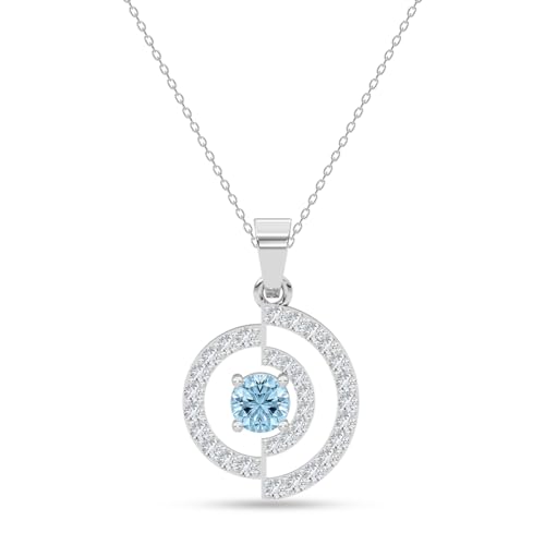 Image of Clara 925 Sterling Silver Blue Pendant Necklace with Chain | Platinum Plated |Minimal Daily Wear | Gift for Women & Girls