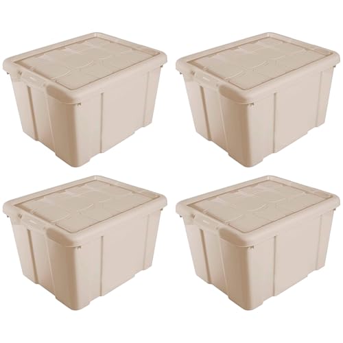 AC - Pack de 4 Cajas de Almacenamiento - Fabricado en plástico - Contenedor para almacenar Libros, Ropa, Mantas - N.º 2 (Beige) - 25,6 x 42,2 x 35 cm - 25 Litros