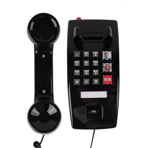 Image of Retro Wall Phone for Home, Landline Vintage Wall Mount Phone with Volume Adjustable & 3 One-Touch Dialing for Seniors, Old Telephone Phones with Mechanical Ringer Indicator for Elderly, Black