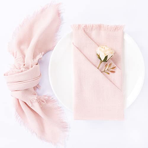 Mlmc Handmade Cloth Napkins Bulk 17.7"X17.7" Linen Dinner Napkins With Fringe For Family Wedding Party Events Set Of 8 Blush Pink #TOP1