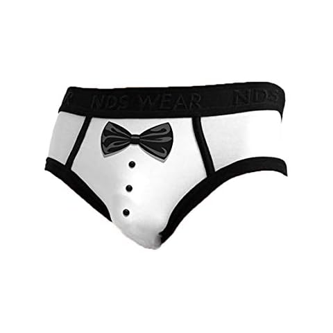 NDS Wear Mens Sexy Tuxedo Briefs Underwear - White and Black - Medium Cover