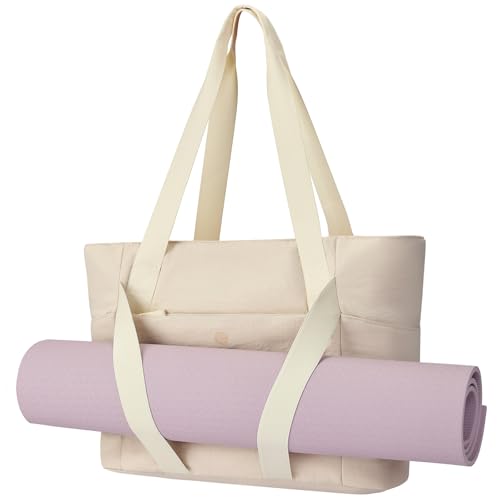 Axcone Borsa da Viaggio Donna,Borsa da Trasporto Trapuntata,Borsone da Palestra Sportiva con Cinghie per Tappetino per Yoga Pilates,Grande Capacità Borsone per Sport/Viaggi(XQ03-Beige)