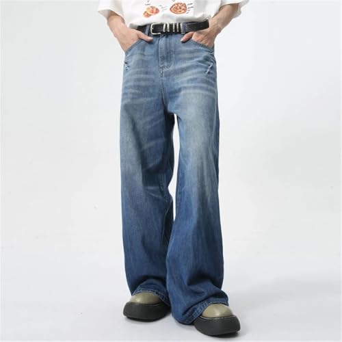 Men's Jeans American Style Lightning Pattern Washed Straight Loose Wide Leg Denim Pants3