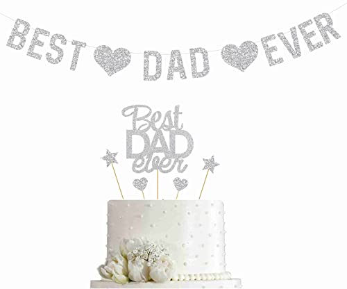 Image of Silver Best Dad Ever cake topper and banner-Fathers Day Cupcake Toppers