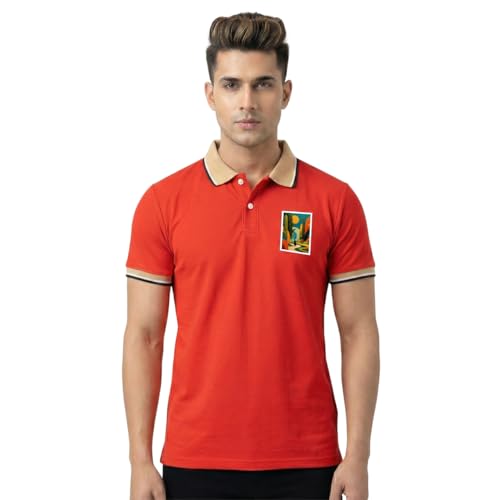 Image of Men's Regular Fit Solid Half Sleeve Casual Tipping Collar Polo T-Shirt